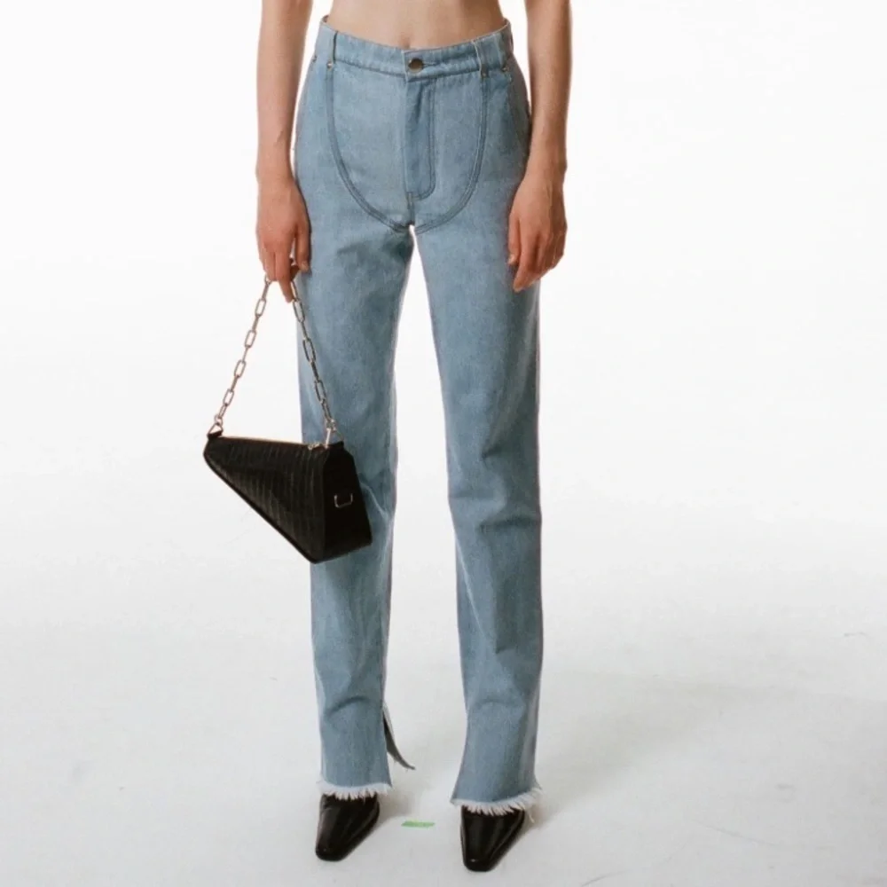 Juneyen- Light Wash Denim Riding Chap Boot Cut Stitched Jeans